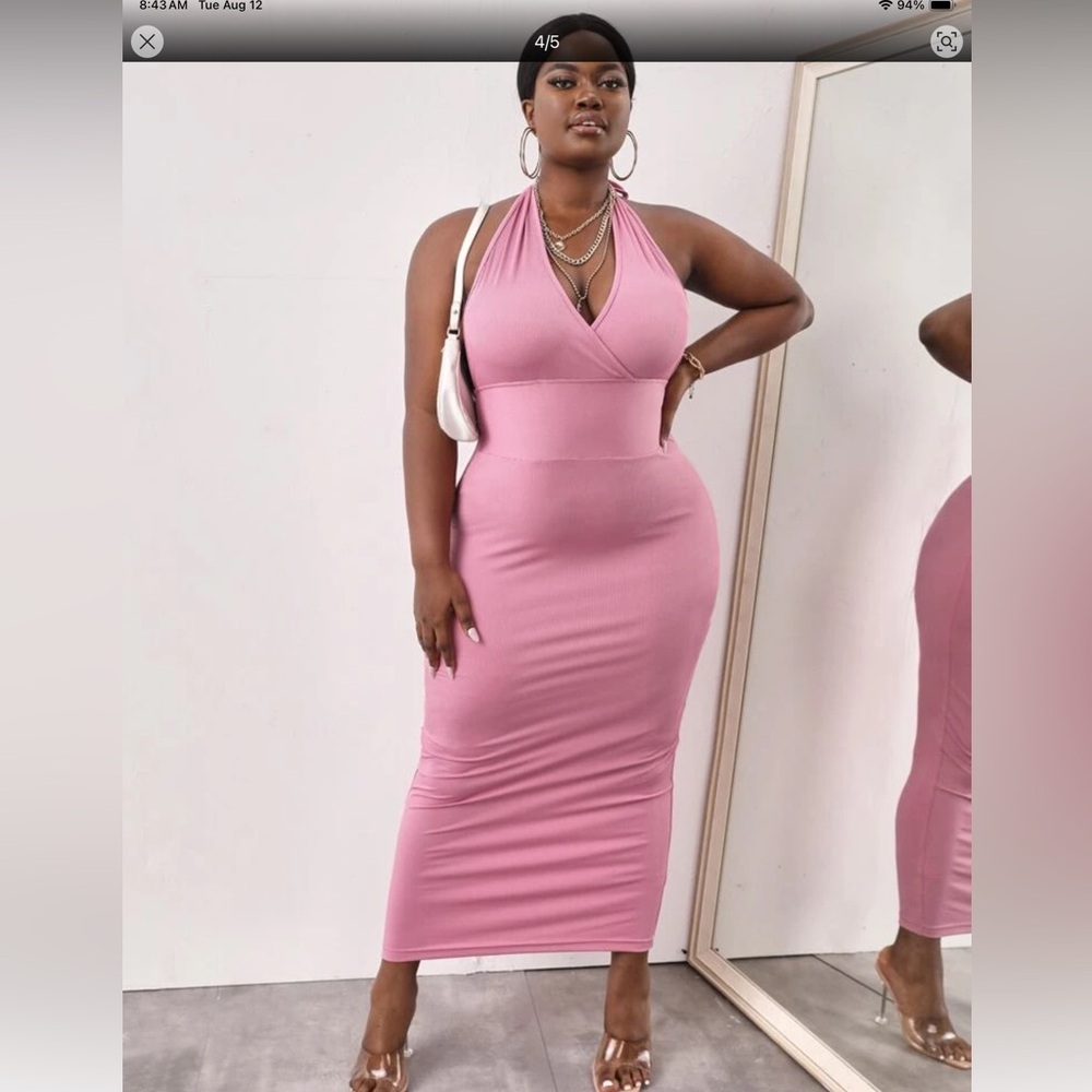 Pink Backless Long Halter Dress